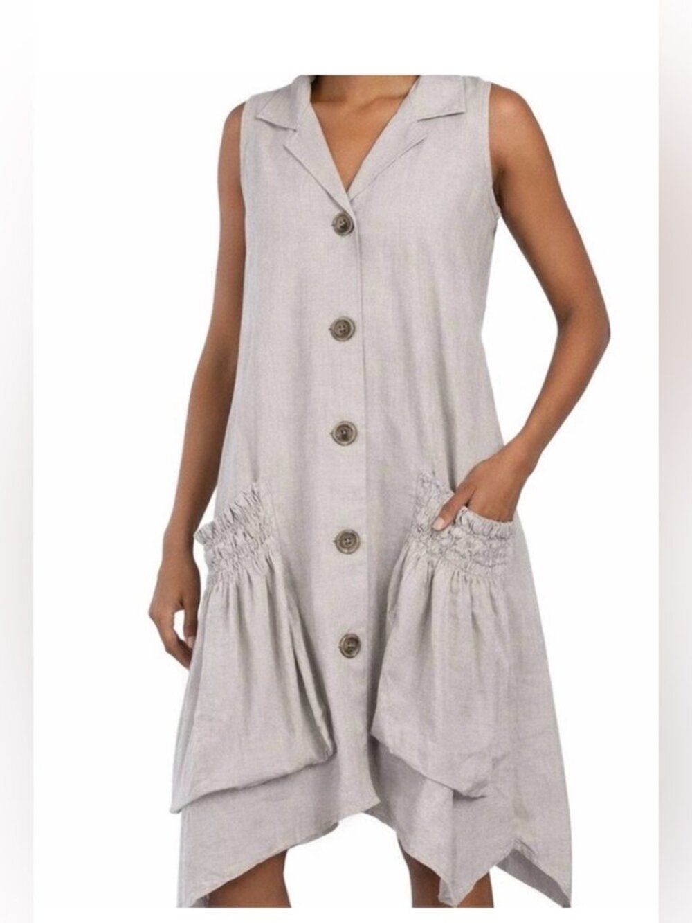 Forcynthia NWT Linen Blend Lagenlook Dress S Oatmeal Gray Oversized - Picture 2 of 8